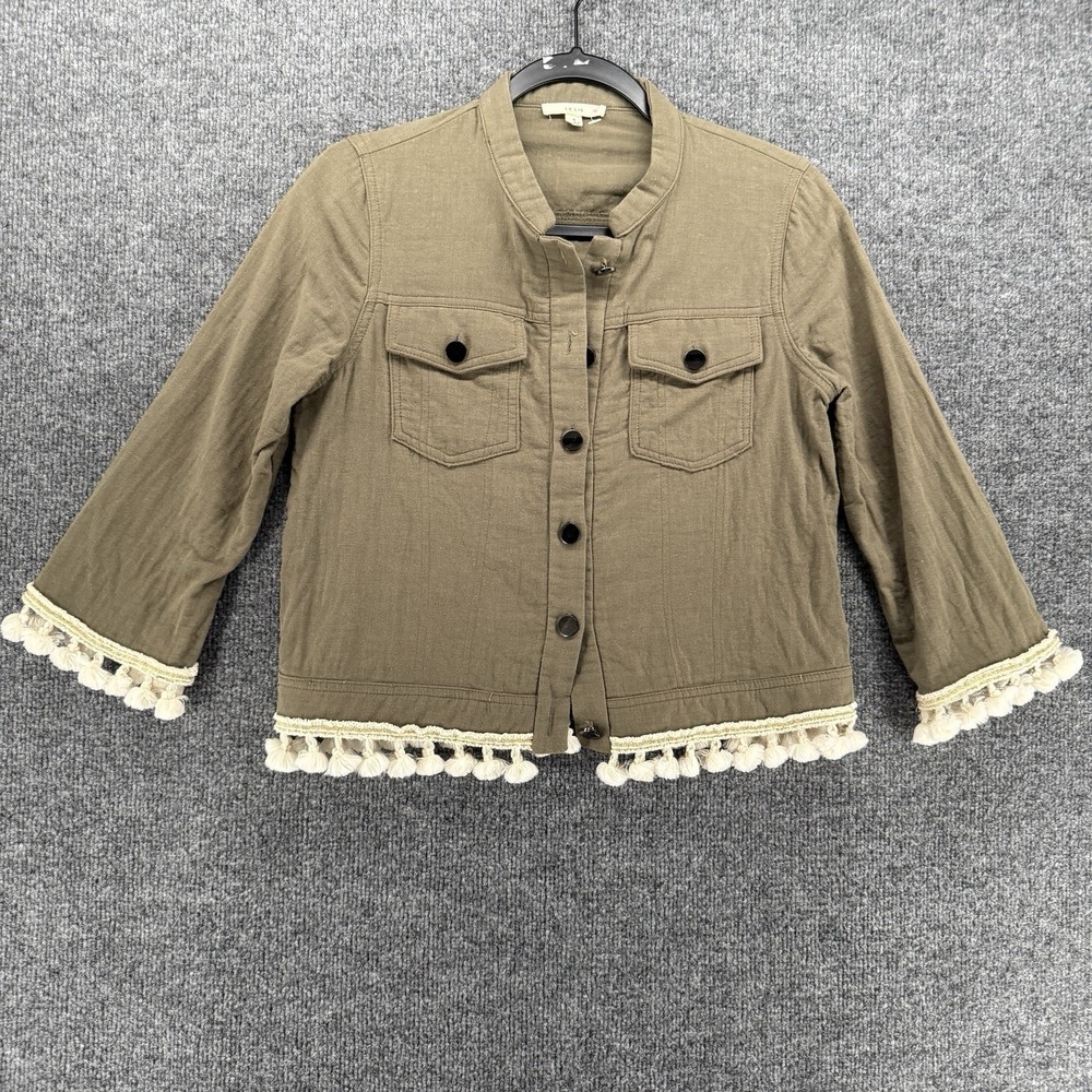 Le Lis Shirt Womens S Brown Button up Cropped Tassel Fringe Hippie Boho Cottage